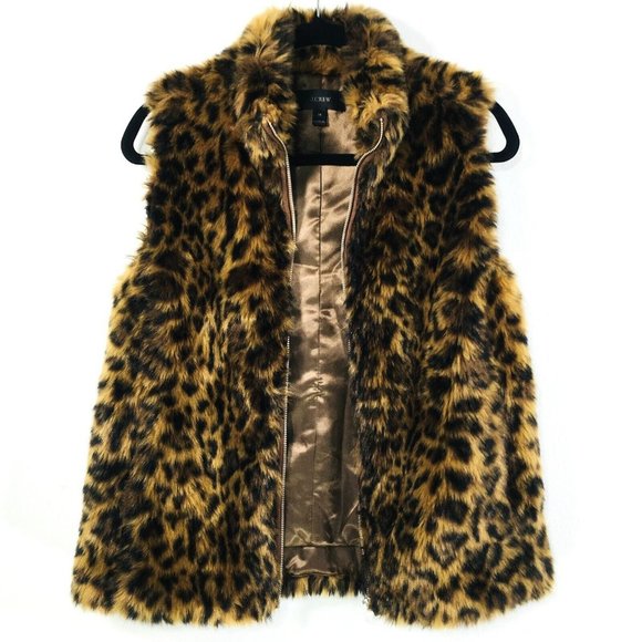 J CREW Sz XS FAUX FUR LEOPARD PRINT FULL ZIP VEST - Picture 8 of 10